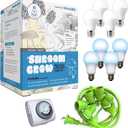 Miracle LED Shroom Indoor Grow Light Kit for Oyster, Shiitake Mushrooms - 4 6500K 12W Full & 4 Blue Spectrum Plus Replace 150W LED Grow Bulbs & 1 4-Socket Fixture with Timer