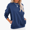 TICTICMIMI Women's Casual Long Sleeve Color Block/Solid Tops Crewneck Sweatshirts Cute Loose Fit Pullover with Pockets, M
