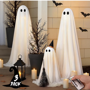 Halloween Decorations - Halloween Decorations Outdoor - Set of 3 Light Up Spooky Ghosts Decoration with 8 Light Modes Timer Remote- Indoor Cute Party Ghost Decor for Yard Porch Lawn Home Front Door