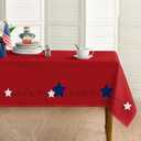 Horaldaily 4th of July Tablecloth 60Ã—104 Inch Rectangular, Independence Day Lines with Stars Patriotic Memorial Day Red Washable Seasonal Table Cover for Party Picnic Dinner Decor