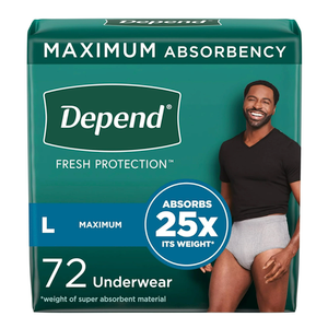 Depend Fresh Protection Adult Incontinence Underwear for Men (Formerly Depend Fit-Flex), Disposable, Maximum, Large, Grey, 72 Count (2 Packs of 36), Packaging May Vary