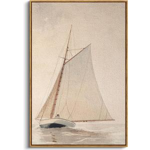 InSimSea Framed Wall Art for Living Room Large Canvas White Sailboat Seascape Watercolor Vintage Painting Coastal Wall Art Prints for Office & Home Decor 24x36in