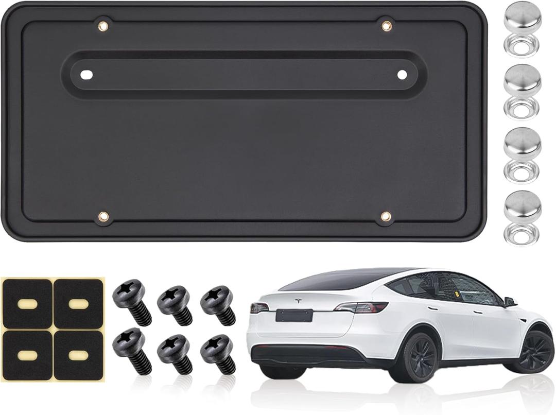 109684400B Rear License Plate Frames for Tesla Model Y and Model 3, Rear Plate Holder with Metal Stainless Steel Screws Cap and Screws, Rust Proof Rattle Proof Rear Plate Mounting Kit