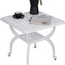 JARDIN DE CENTENNIAL Cast Aluminum Outdoor Side Table,Anti-Rust Outdoor End Table,Patio Coffee Bistro Table for Indoor,Garden,Porch,Balcony(Square White)