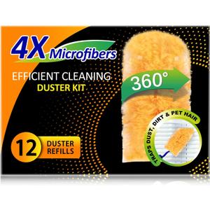 Heavy Duty Multi Surface 360Heavy Duty 12 Duster Refills & 1 Handle, Compatible with Swiffer DustersDisposable Dusters for Cleaning