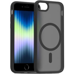 2 x PinLiSheng Magnetic for iPhone SE Case 2022/3rd/2020/2nd gen, iPhone 8 & iPhone 7 [Compatible with Magsafe] Shockproof Slim Translucent Matte Protective Phone Case - Black