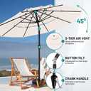 AreShark 9ft 3-Tier Patio Umbrellas, Outdoor Umbrella with 8 Sturdy Ribs UV Protection Windproof, Market Table Umbrella w/Push Button Tilt & Crank for Pool, Porch, Deck, Garden(Cream White)