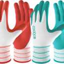 COOLJOB 2 Pairs Gardening Gloves for Women Ladies, Breathable Rubber Coated for Yard Garden, Outdoor Indoor Protective Work with Grip, Medium Size, Red & Green (M)