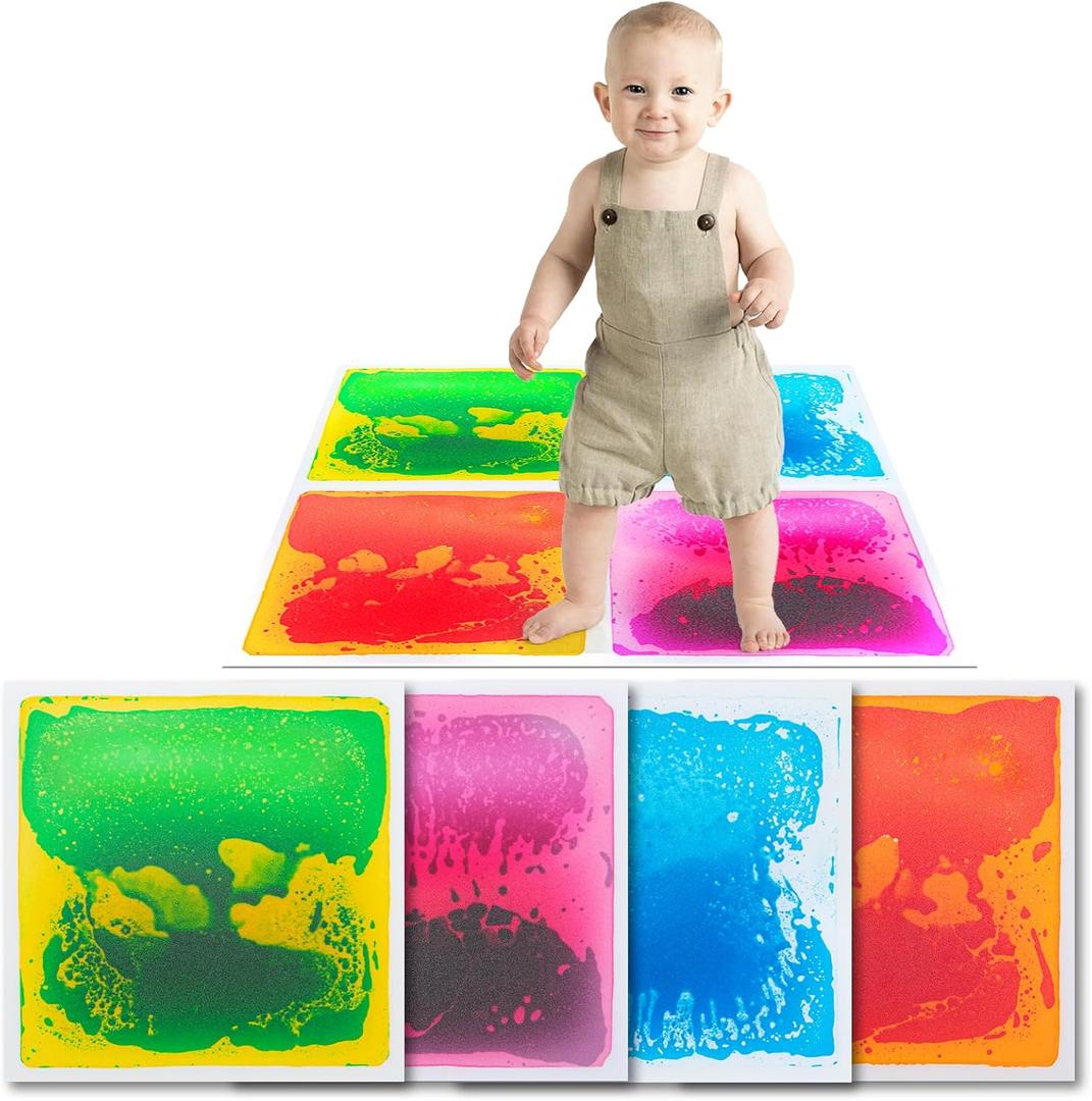Art3d Liquid Sensory Floor Tiles 30 x 30 cm Playroom Dance Floor Square Colourful 4 Tiles (11.8 x 11.8 inch, Colorful)