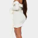 ISZPLUSH Women's Off Shoulder Ruffle Mini Dress Long Sleeve Flounce Dress Ruched Formal Cocktail Party Short Dresses