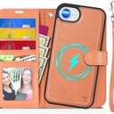 TUCCH Case Wallet for iPhone 16e, [Detachable] 2 in 1 Magnetic PU Leather [Wrist Strap] RFID Blocking [Wireless Charging] 4 Card Slot Kickstand Removable Shockproof Cover for iPhone 16e, Pink (Textured Peachy Pink)