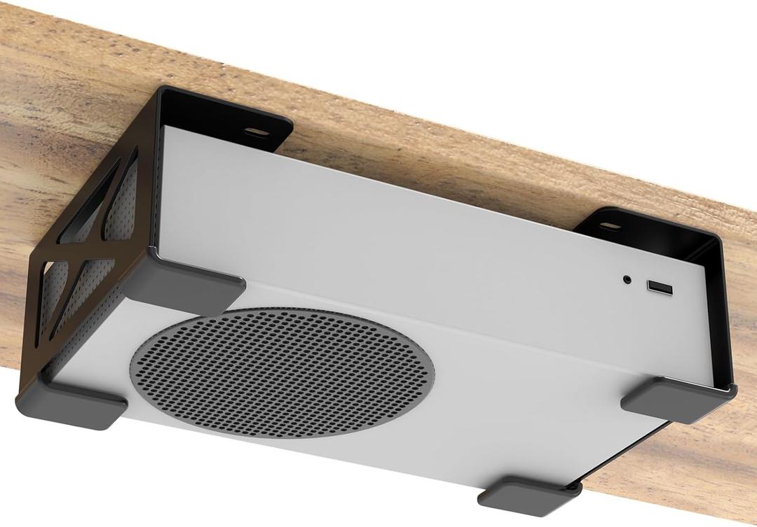 Under Desk Storage Mount Compatible for Xbox Series S, Under Desk Holder Compatible for Xbox One S/X/360, Metal Under Desktop Storage Mount, Desktop Mini PC Holder
