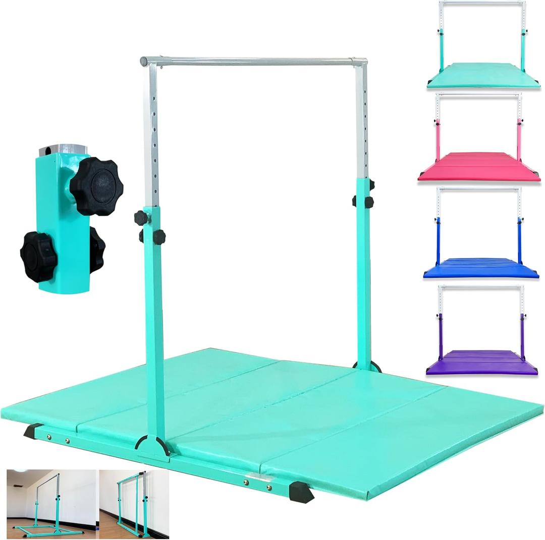 MARFULA Gymnastic Bar with 4 ft Inner Width 5 ft Adjust Height for Kids Kip Bar with 350 lbs Gymnastic Training Equipment for Kids 3-15 Years Home and Club Use, 4Ft Base Length + 5Ft Height