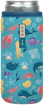 2 Pcs Sok It CanSok Sleeve for Beer & Soda Insulated Neoprene Cover (Underwater Adventures, 12oz Slim Can Sleeve)