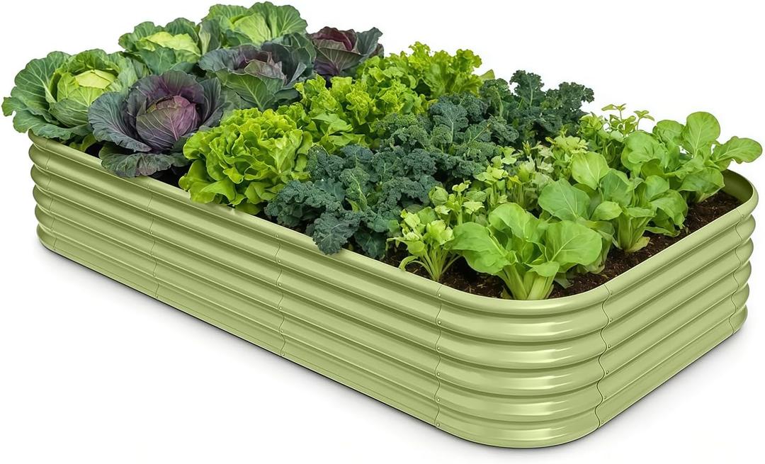 Galvanized Raised Garden Bed 8x4x1.5 ft, 18" Tall Metal Planter for Outdoor Plants Vegetable Herb Leafy Green, Modular Raised Flower Bed with Rust Resistant Coating - Moss Green