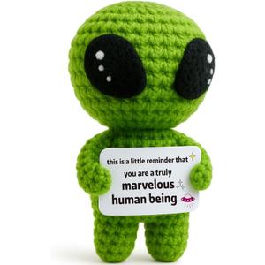 Galentines Day Positive Appreciation Gifts for Women Men Friends - Valentine's Emotional Positive Support Funny Gag Crochet Alien Plush Pickle Birthday for Her Him Stuffers Offcie Decoration (Marvelous Human Being)