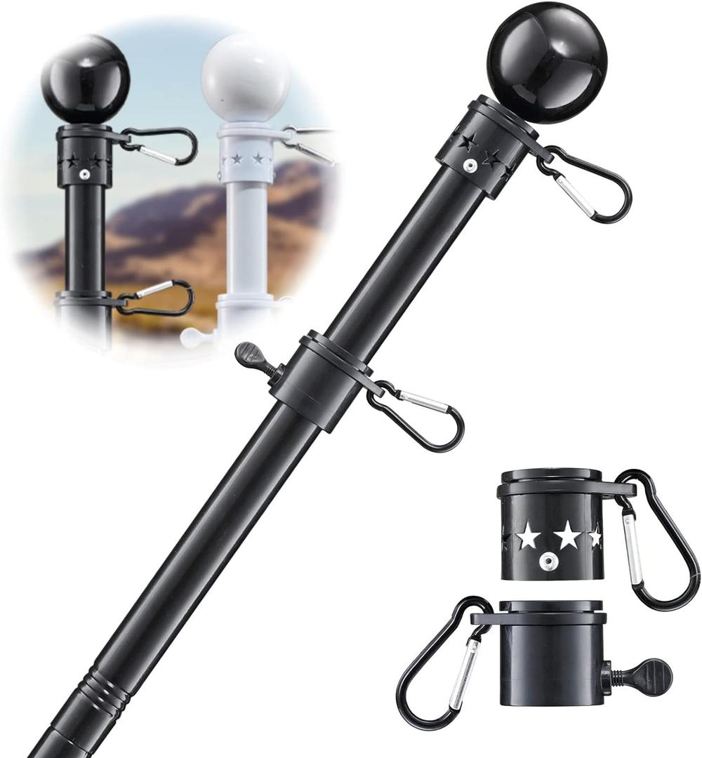 Flag Pole for Outside House - 5ft Heavy Duty Stainless Steel Flag Pole Kit, Tangle Free Spinning Flagpole Holder For Outdoor Porch Residential Decoration - Black (5ft(without bracket))