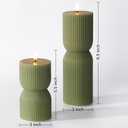 Olive Green Ribbed Flameless Pillar Candles with Remote, LED Candles Battery Operated Flickering Real Wax Set of 2