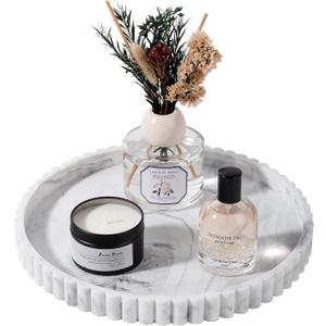 Round Bathroom Tray Silicone Kitchen Counter Decor Vanity Organizer Decorative Coffee Table Tray for Perfume, Candle, Soap Dish, 10 Inch, Marble