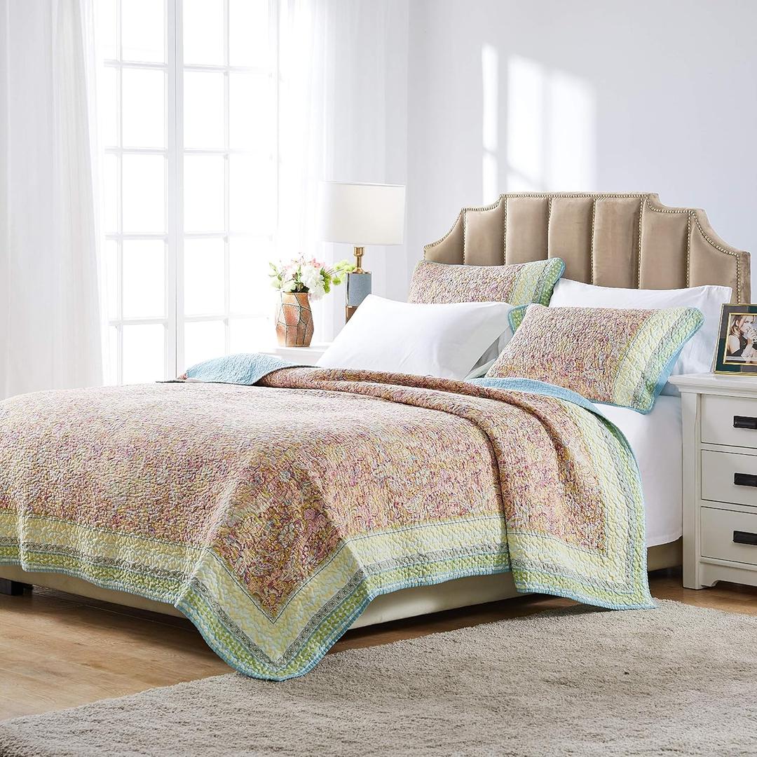 Barefoot Bungalow Palisades Pastel Quilt Set, 3-Piece Full/Queen, Red