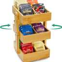 Yopay Tea Bag Organizer Rotating, Bamboo Tea Station Organizering for Counter, 3 Tiers Spinning Lazy Susan Tea Stand Caddy for Kitchen, Bar, Cabinet Pantry Shelf Organizer