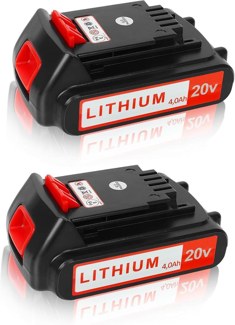 20v Battery for Black+ Decker: 4.0 ah Replacement 20 Volt Max Batteries Compatible with LBXR20 LBXR2020 LBX20 LBXR2520 LB2XR20 - Extended Runtime for Cordless Power Tools Drill 2 Pack