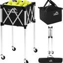 Extra Large Tennis Ball Hopper, Holds 200 Balls, Foldable Tennis Ball Basket with Wheels & Removable Bag, Lightweight Pickleball Caddy Cart for Baseball/Softball, for Training/Teaching (Sliver)