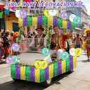 Mardi Gras Golf Cart Decoration Set - Purple Green Gold Tinsel Curtain, Tinsel Garland & Mardi Gras Themed Latex 12 Balloons for Carnival Parade Holiday Outdoor Party Supplies