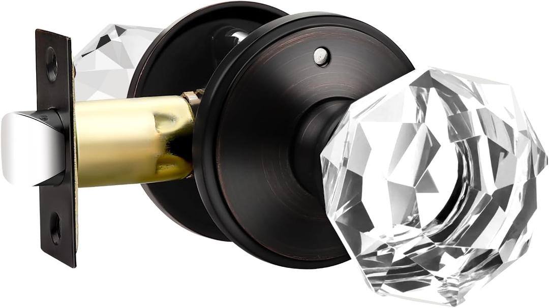 1 Pack Clear Crystal Door Knob, Inspired Decorative Oil Rubbed Bronze Door Knobs for Interior Doors, Unique Fancy Glass Privacy Door Knobs for Bedrooms and Bathrooms