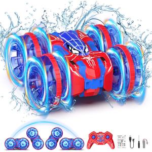 Waterproof Remote Control Car4WD Amphibious 2.4 GHz RC Car Remote Control Boat360Rotation RC Stunt with LED LightsBoys Girls Gifts All Terrain Water Beach Pool Toy (Blue)
