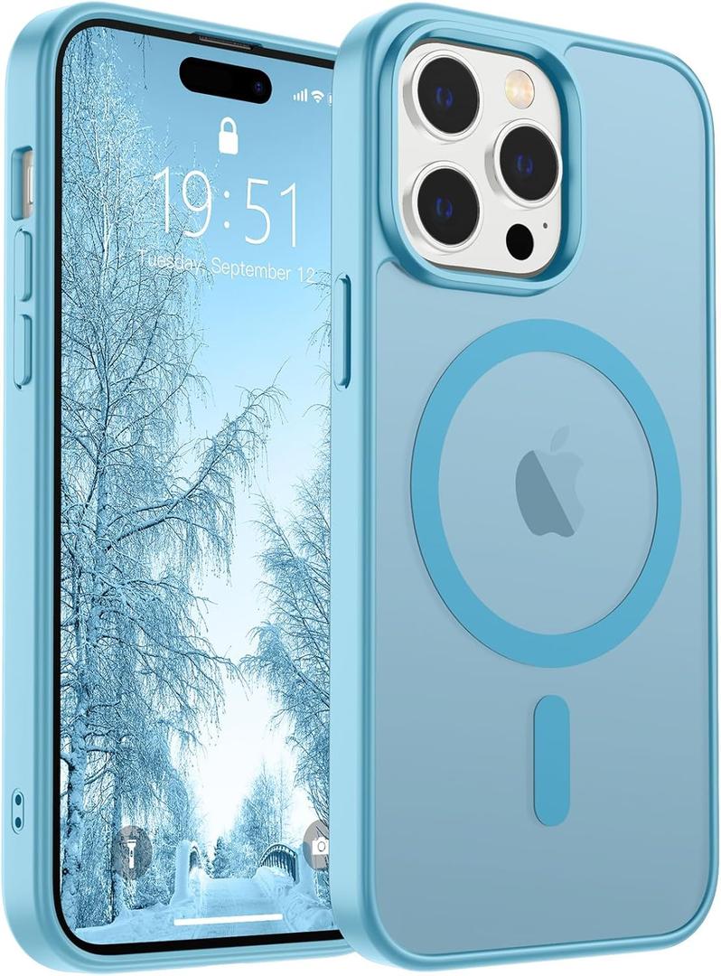 SUPFINE Magnetic for iPhone 14 Pro Case (Compatible with MagSafe)(Military Grade Drop Protection) Slim Translucent Matte Shockproof with Anti-Fingerprint Phone Case,Light Blue