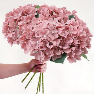 AVIVIHO 7PCS Dusty Rose Hydrangea Artificial Flowers Realistic Full Fluffy Dusty Rose Fake Hydrangeas with 17.5'' Stems Realistic Silk Flower for Home Wedding,Party,Spring Deco