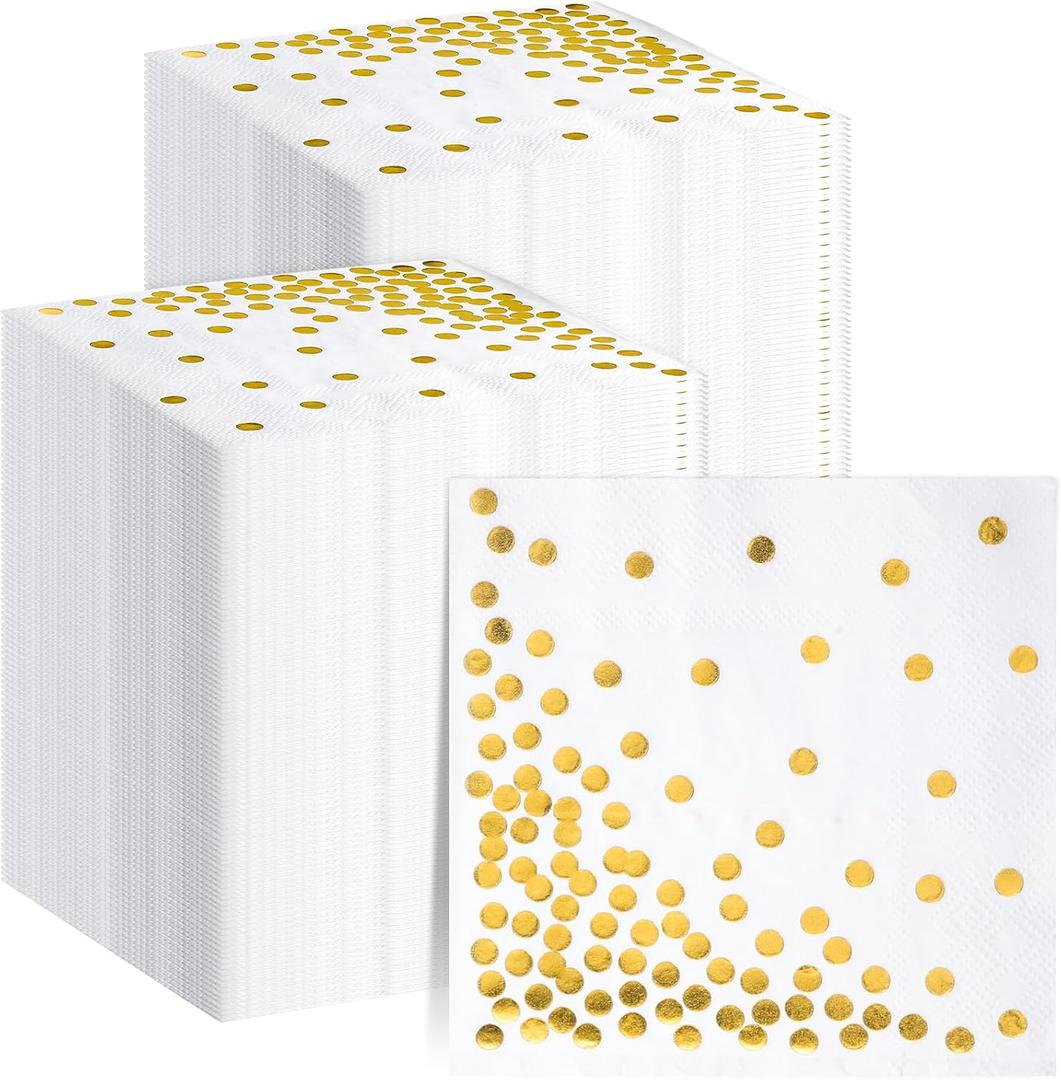 Sepamoon 400 Pack Disposable Cocktail Napkins Folded 5 x 5 Inches Bar Paper Napkins Disposable Party supplies for Wedding Baby Shower Birthday Graduation(Gold Dot)