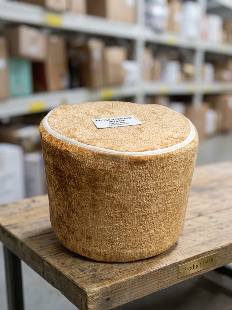 Cozy Camel Plush Round Ottoman / Pet Bed Footstool 16*13