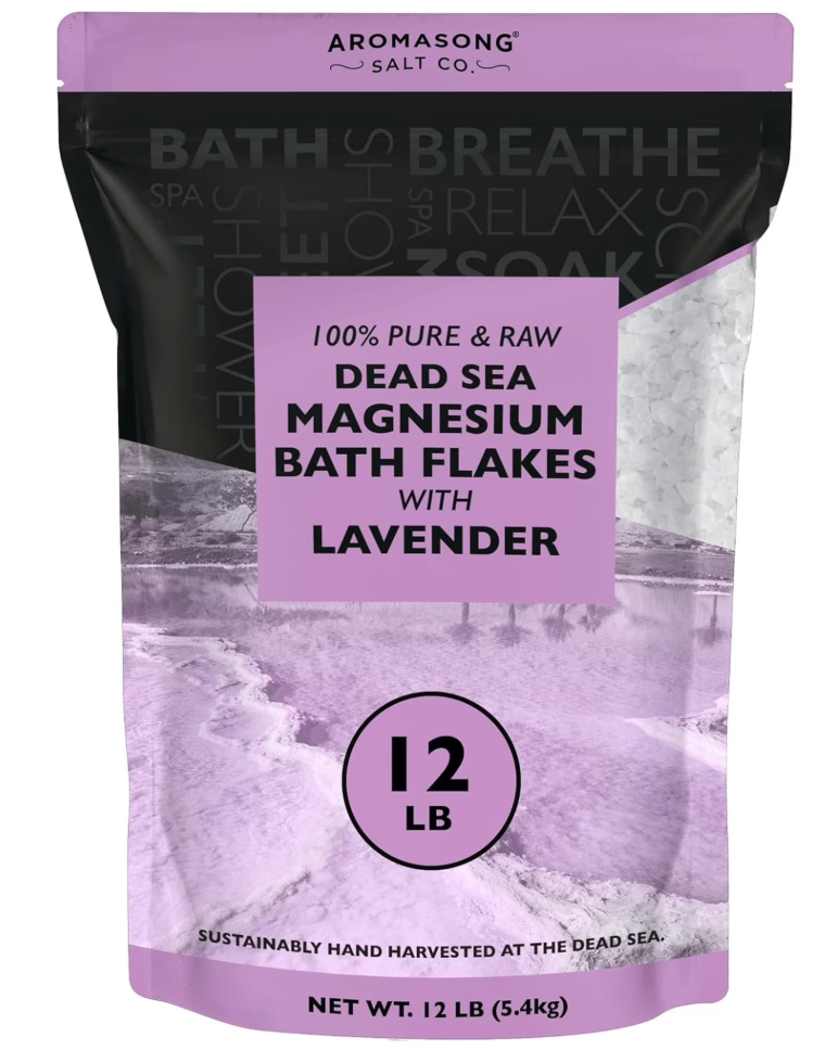 Aromasong RAW Magnesium Bath Flakes with 100% Natural Lavender, 12 Lb. Bulk Muscle Relaxing Organic Salts Mg Chloride, Mineral Soak Salt.