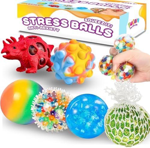 4 Pack Stress Balls, Vent Dinosaur Fidget Mesh Squishy Stress Relief Toys for Adults Anxiety Sensory Squeeze Pop Colorful Basket Stuffers Classroom Student Rewards Carnival Prizes Birthday Goody Bag