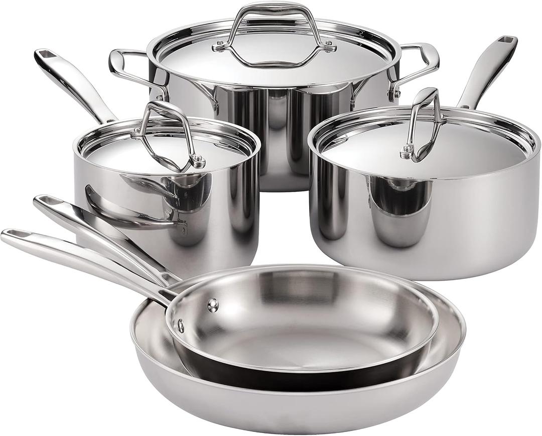 Tramontina Tri-Ply Clad Stainless Steel 8-Piece Cookware Set with Lids, Pots and Pans Kitchen Set, Induction-Ready, Dishwasher-Safe, NSF-Certified, Made in Brazil