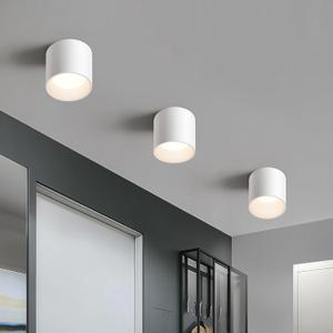 OKELI White Hallway Flush Mount Ceiling Light Fixtures for Kitchen Entryway, Modern LED Dimmable Close to Ceiling Lighting, 4.6'' Cylinder Ceiling Lamps for Dining Room Living Room, 20W 4000K 3 Pack