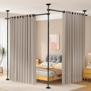 Room Divider No Drilling Curtain Rod Wall Divider for Room Separation, 4-10ft(H) 28-114inch(W) Adjustable, Heavy Duty Partition Space Separator Freestanding Tension Curtain Stand, Black