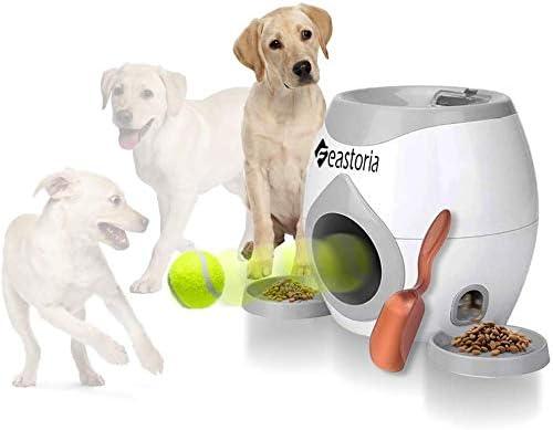 Dog-Toys Interactive Tennis Ball-Launcher Automatic Throwing-Fetch Reward Machine and Food Dispenser (White)