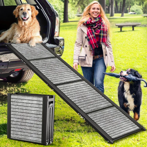 63"& 20" Dog Ramp for Car, SUV & Truck, Aluminum Folding Extra Wide Dog Ramps for Large Dogs, Outdoor Portable Pet Ramp with Non-Slip Rug Surface, Supports Up to 200 Lbs
