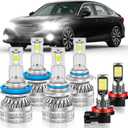 Fog Bulbs Fit for Honda 2004-2015 Civic Sedan Hi&Lo Beam Fog Light Bulb Combo, 800% Brightness, Dual-sided 3570 Chips, 6000K White, 60000HRS Long Lifespan, Plug-and-Play, Pack of 6