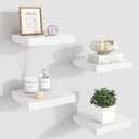 Fun Memories Floating Shelves for Wall - 7.5 Inch Square Shelves with Invisible Brackets, White Small Wall Shelf for Living Room, Bathroom, Bedroom, and Kitchen Decor, Set of 4