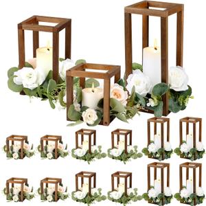 Yaomiao 12 Pcs Wooden Candle Lanterns Bulk Rustic Farmhouse Centerpieces for Wedding Baby Shower Party Table Room Decoration Gift