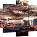 Grand Canyon Lightning Painting Wall Art Sedona Canvas Print Storm Dark Clouds Scenery Wall Decor Arizona National Park Picture Cliff Poster Frame Office Home Bedroom Ready to Hang(60''Wx32''H) (60Lx 32W-006)