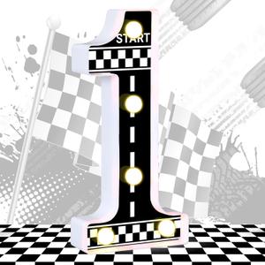 Racing Car Light up Numbers Checkered Birthday Decorations Happy Birthday Light up Sign Racetrack Inspired Decor Cars Theme Birthday Party Decorations Night Light for Racing Party Supplies (Number 1) (White+Black)