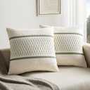 ZeeMart 2 Packs Cotton Boho Throw Pillow Covers 20x20 Inch Grid Green, Soft Farmhouse Decorative Couch Pillow Cases Sage Green Cushion Covers for Sofa Bed Living Room Home Decor