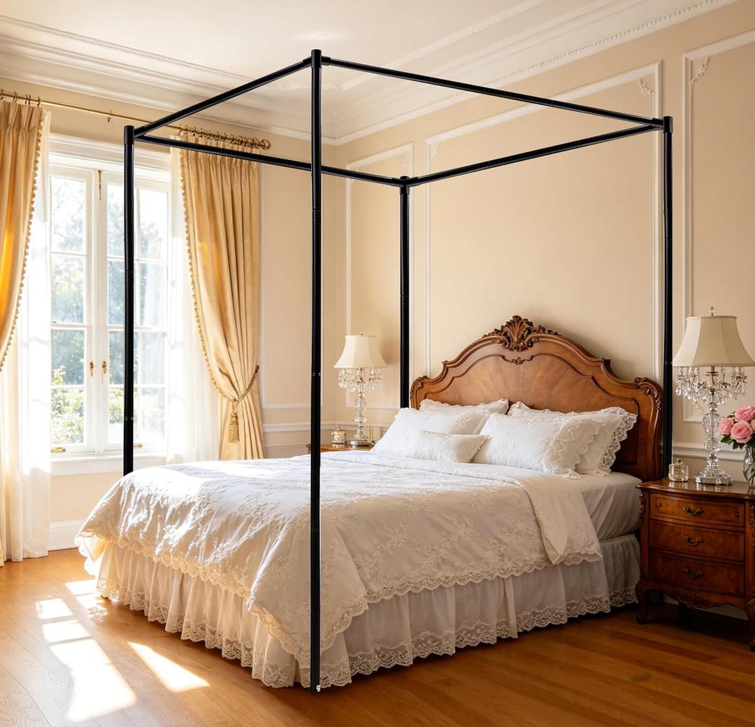 Full Size Canopy Bed Frame, Thickened Metal Poles with Four Durable Corner Brackets, Compatible with Metal/Wood, 78"W x 53"L