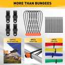 ELEAD 33 Piece Premium Bungee Cords Assortment Jar, Includes 10", 18", 24", 32", 40" Bungee Cord with Hooks, 6" Nylon Cable Ties, 8" Canopy Tarp Ball Ties and Tarp Clips