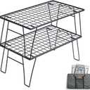 CAMPINGMOON Camping Mesh Rack 2 Pack Folding Camp Storage Shelf Lightweight Portable Black Steel Outdoor Kitchen Gear Organizer Carry Bag Included T-235-2T